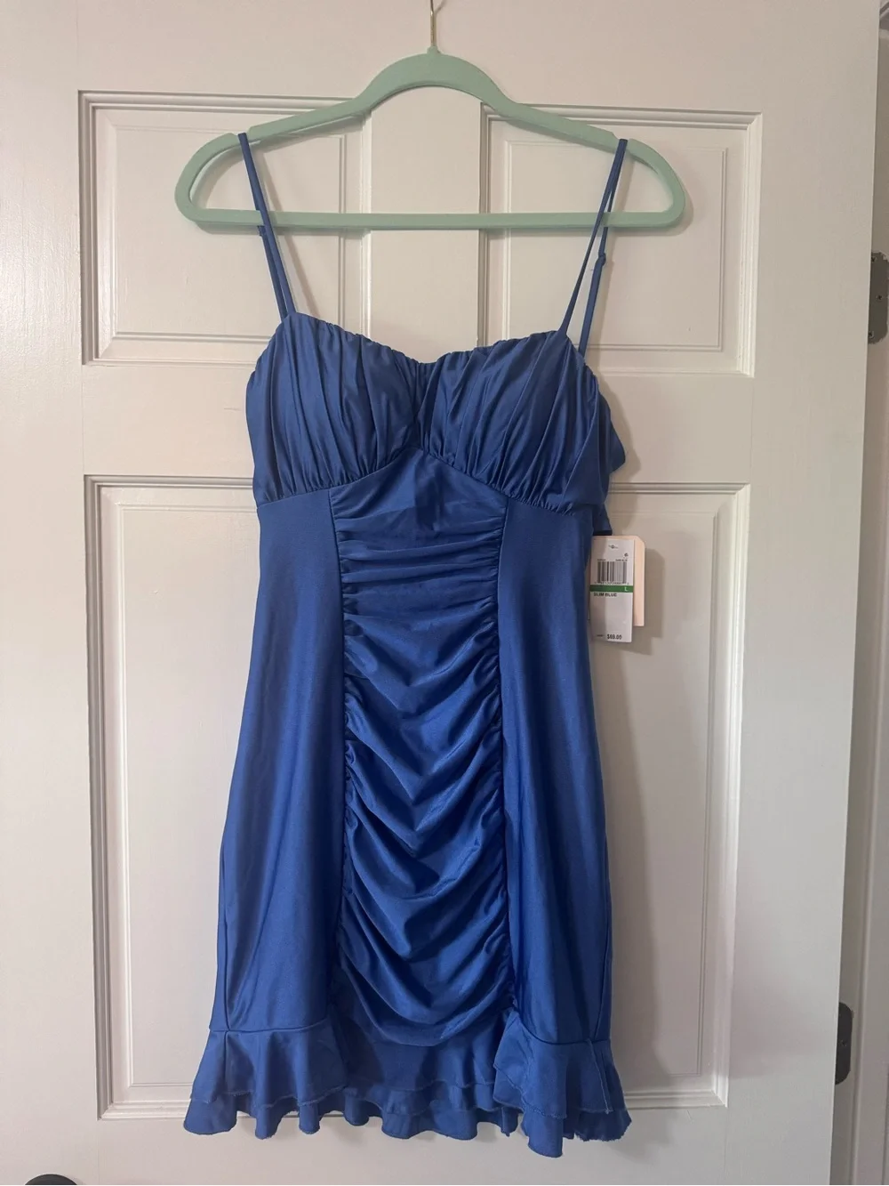 City Studio Royal Blue Ruched Spaghetti Strap Mini Dress
